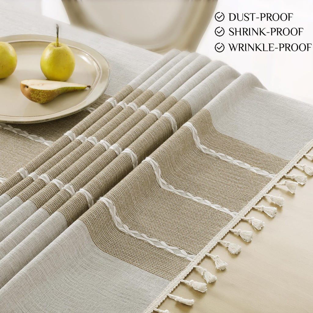 Fall Linen Square Tablecloth with Tassel, 55 x 55 Inch