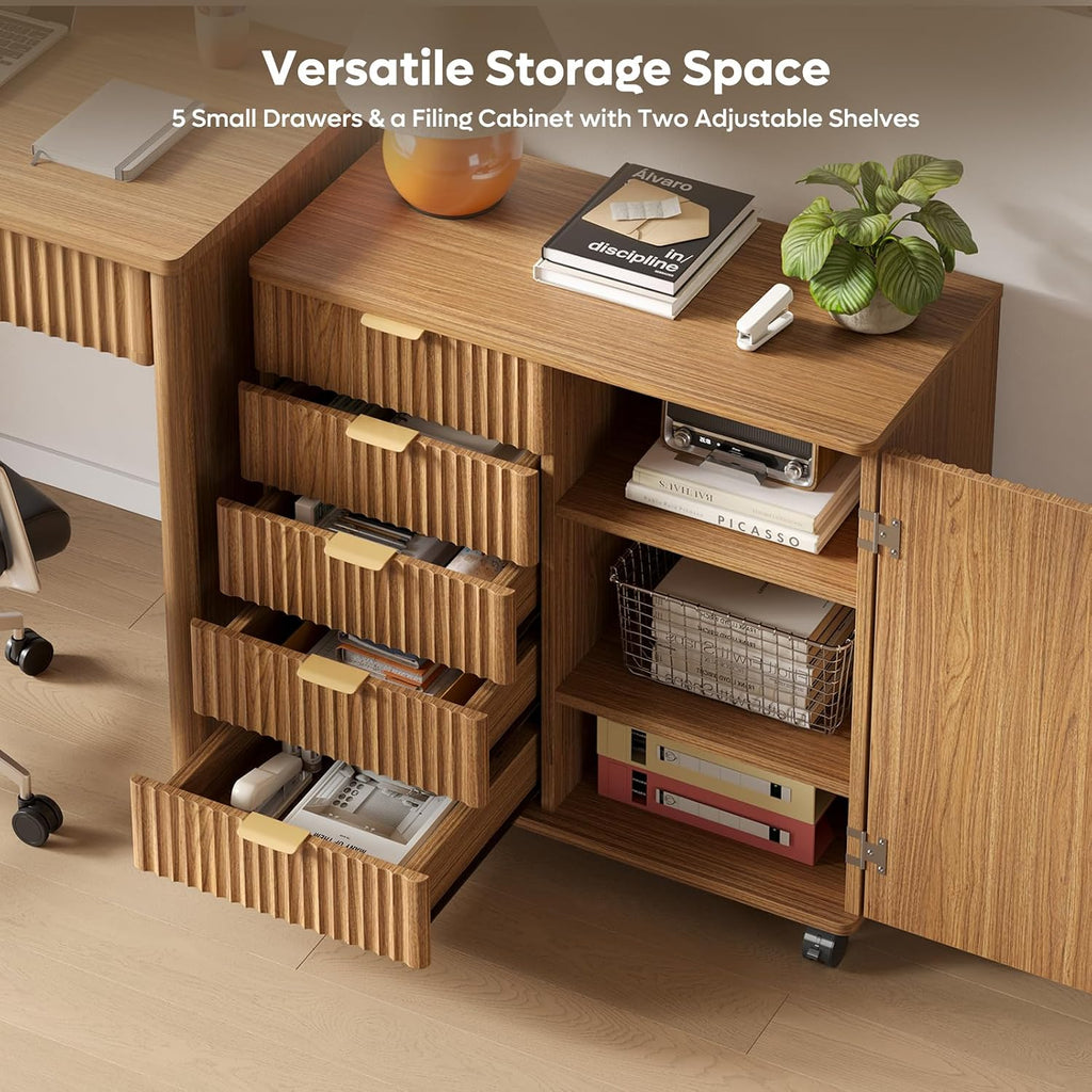 Office Storage Cabinet with 5 Drawer Adjustable Shelf, Brown