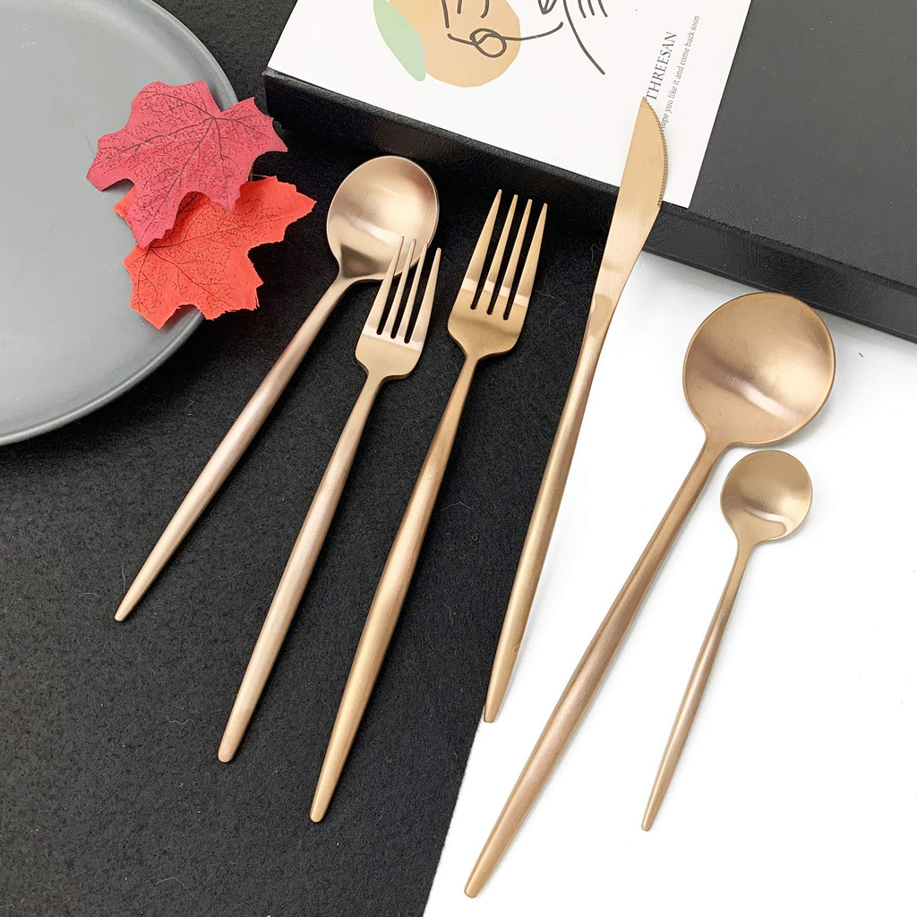 18/10 Rose Gold Flatware Silverware Set 304 Stainless Steel Copper Flatware Cutlery Set| 24-Piece Adaline Royal