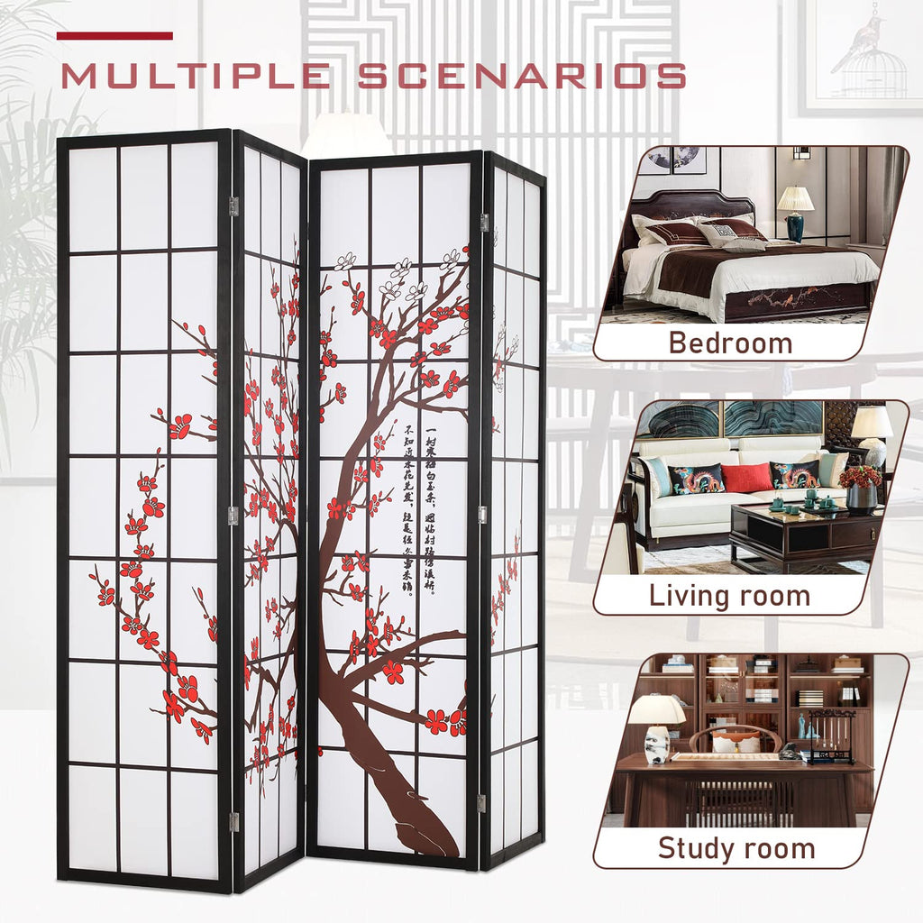 Room Divider 6Ft Folding Privacy Divider 4 Panel Oriental Shoji Screen Wall Divider Wood Divider Portable