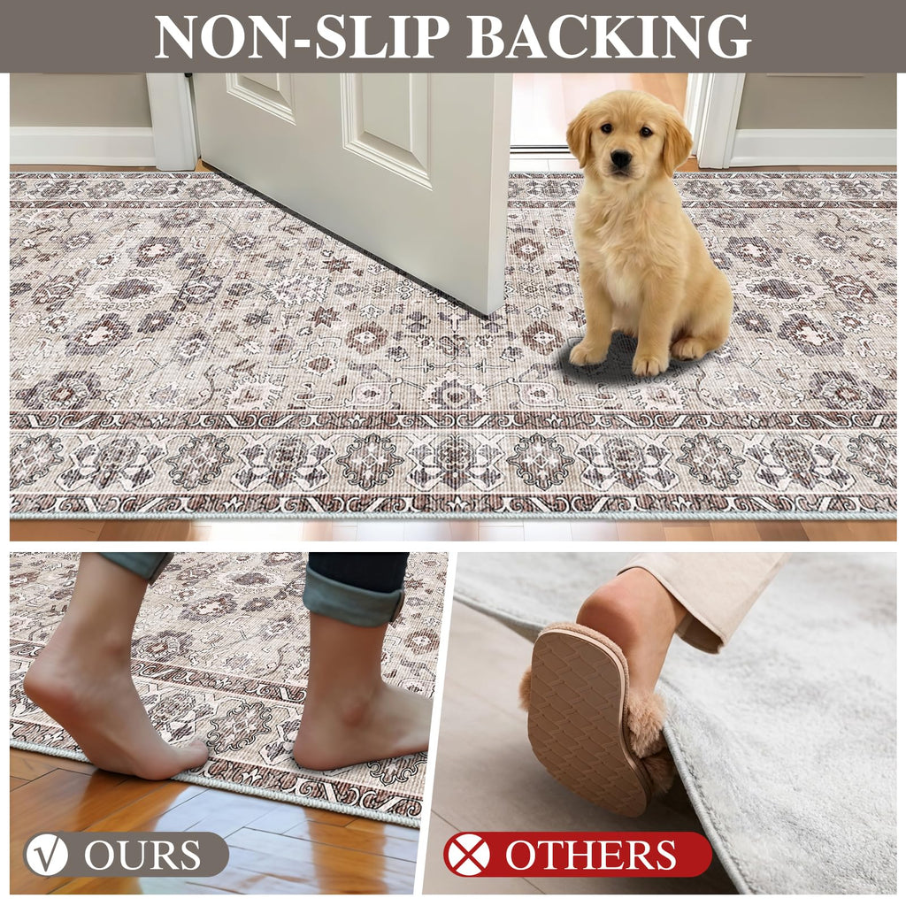 3x8 Runner Rug Soft Non Slip Rugs Kitchen Entryway, Beige