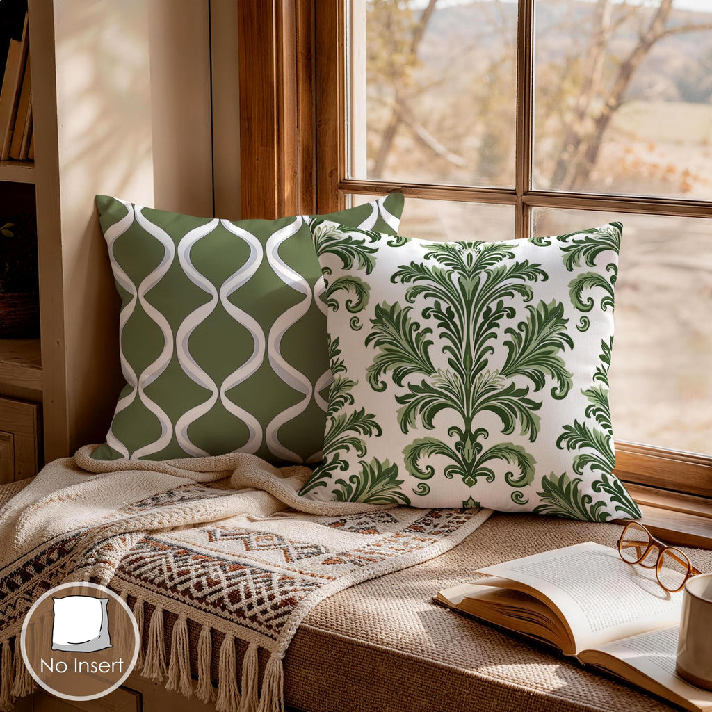 4pc Decorative Throw Pillow Covers 18x18 Sage Green Damask
