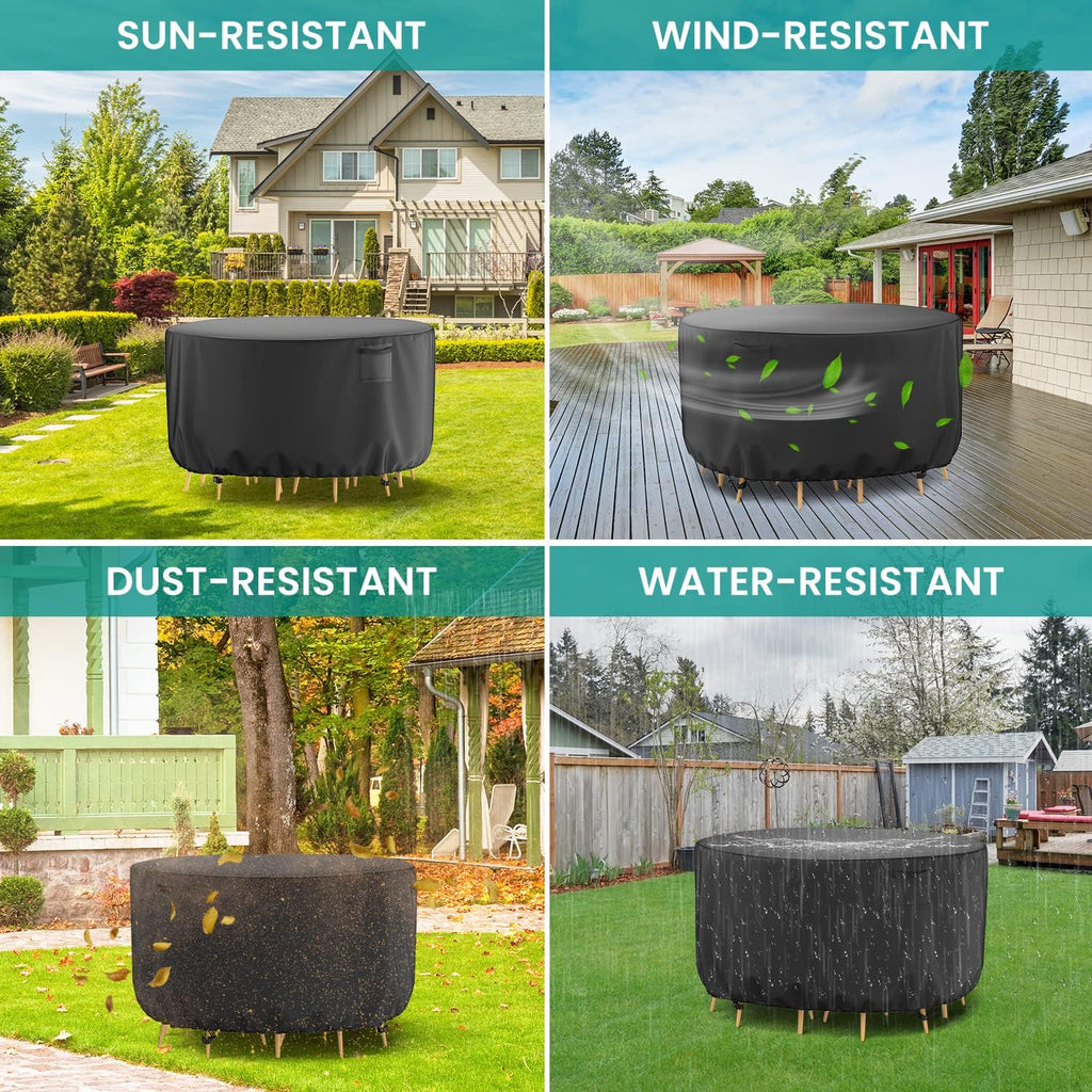 Round Patio Furniture Cover, Waterproof Outdoor Table Covers, Windproof Heavy Duty Patio Cover for Outdoor Table &