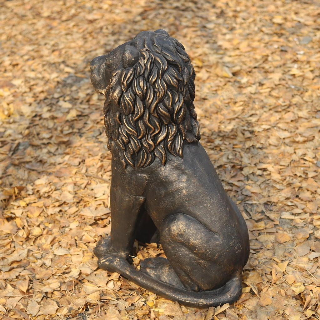 23" H Guardian Lion Statue Sculpture Home Garden Decor Bronze | sitting outdoor patio yard lawn bronze entryway porch