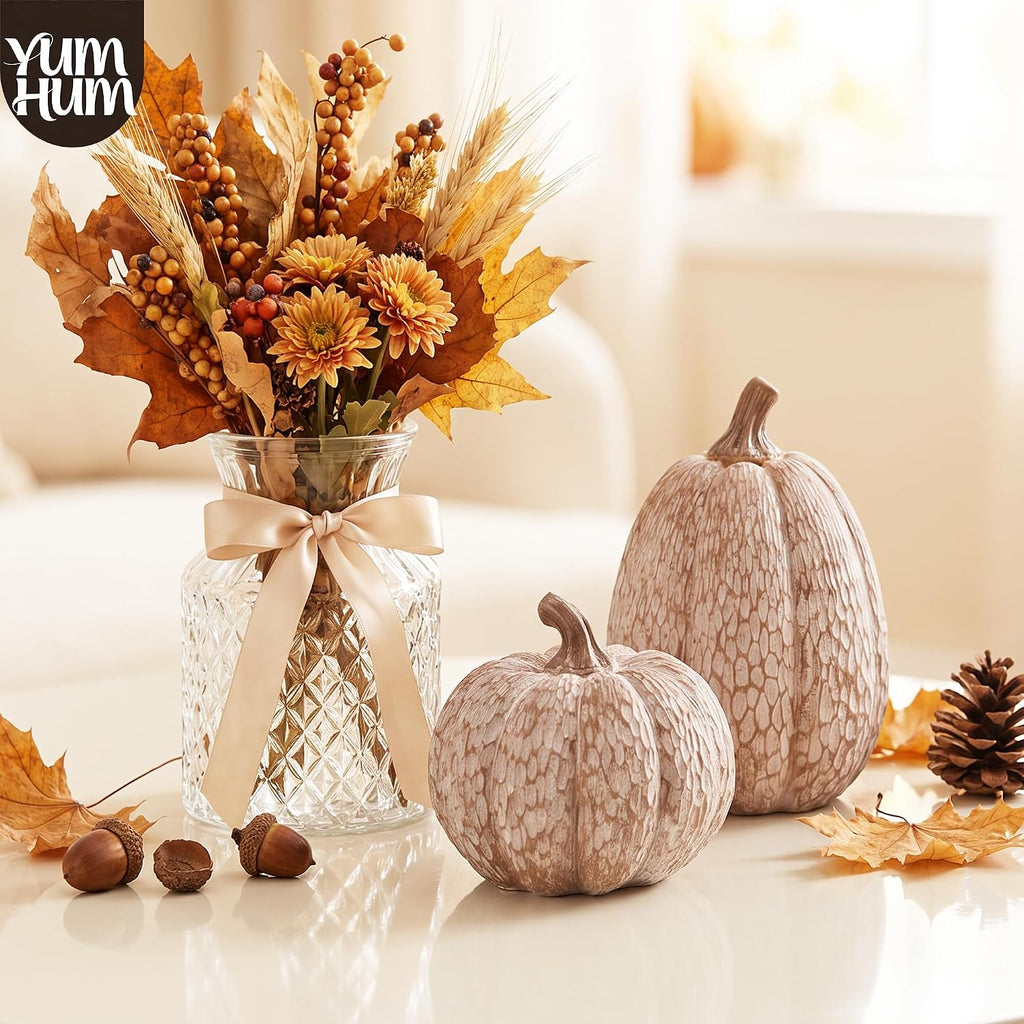 Resin Pumpkin Figurines, Lattice Fall Thanksgiving Decor - Set of 2