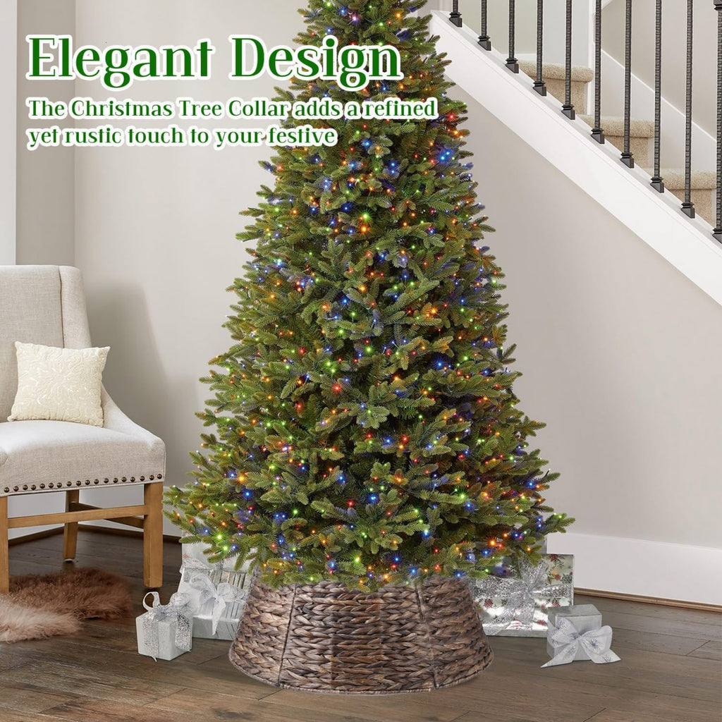 26'' Christmas Tree Collar Hand-Woven Natural Water Hyacinth Base Cover Beautiful Basket Xmas Tree Decor (Brown)