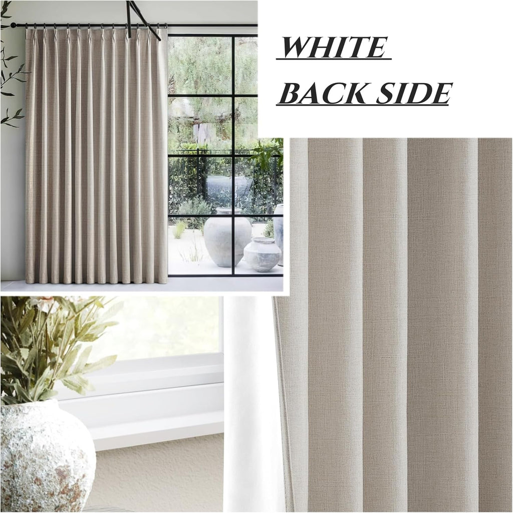 Pinch Pleated 92 Inch Curtains Blackout for Bedroom 2 Panels Set, Natural Linen Farmhouse Viral for 92-93 Inches