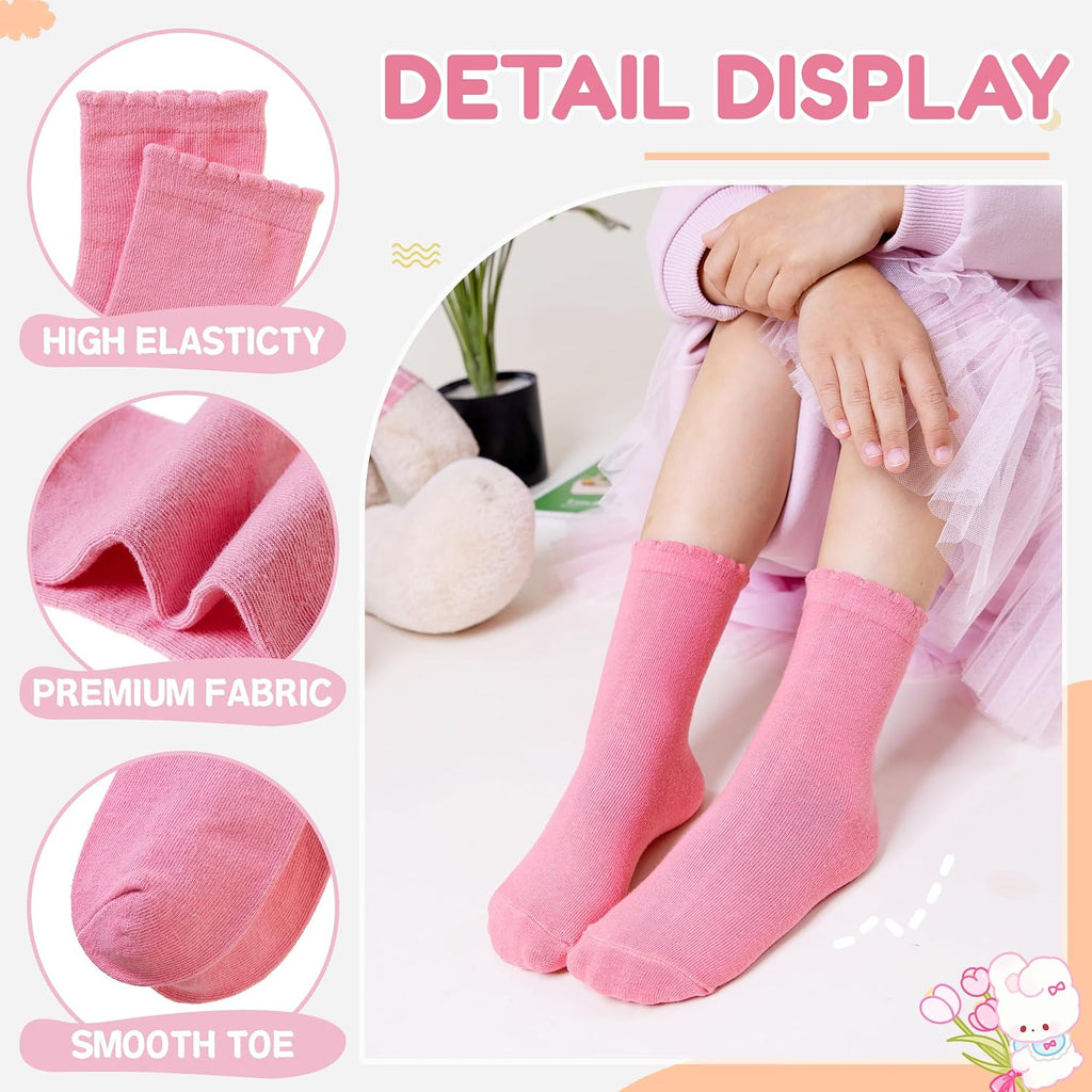 Ruffle Crew Socks Little Kids School Uniform Cute Cotton Frilly Dress Socks 6 Pairs