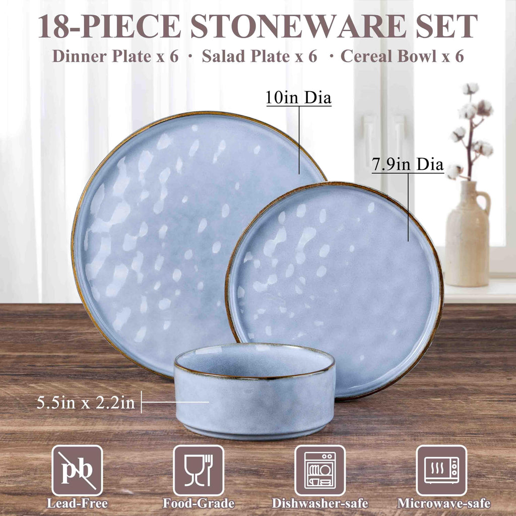 18 Pieces Dishes Sets for 6, Stoneware Dinnerware Dishwasher & Microwave Safe, Ceramic Plates and Bowls Sets