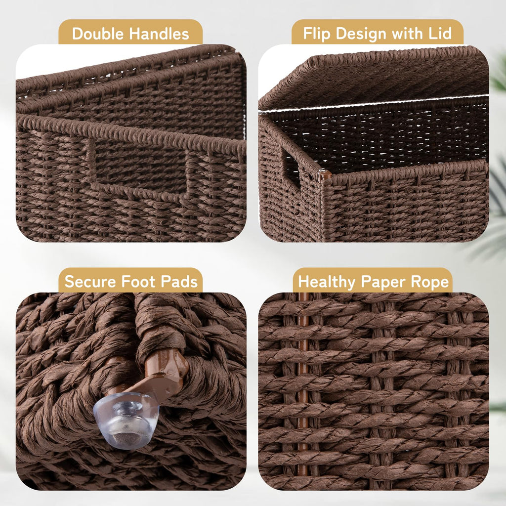 Laundry Hamper with Lid, 140L(35.7 Gal) Large Wicker Laundry Basket , Handwoven Paper Rope Clothes Hamper with