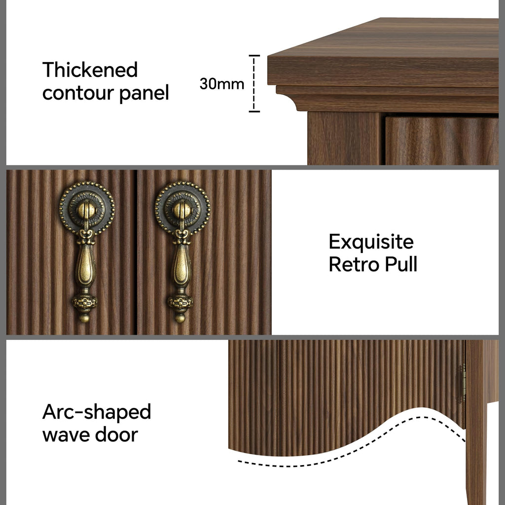 40" Fluted Buffet Cabinet, Sideboard Credenza with Drawer, Walnut
