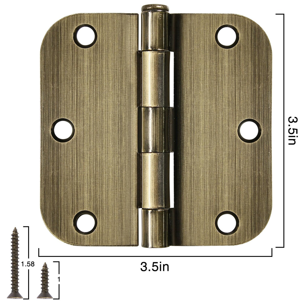 Rounded Door Hinges 3.5" X 3 1/2 Inch Antique Brass 5/8" 6 Pack