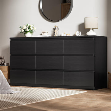 White 9 Drawer Dresser ,Modern Wood Dressers & Chest of Drawers with No-Handle Design, Long Dressers for Closet