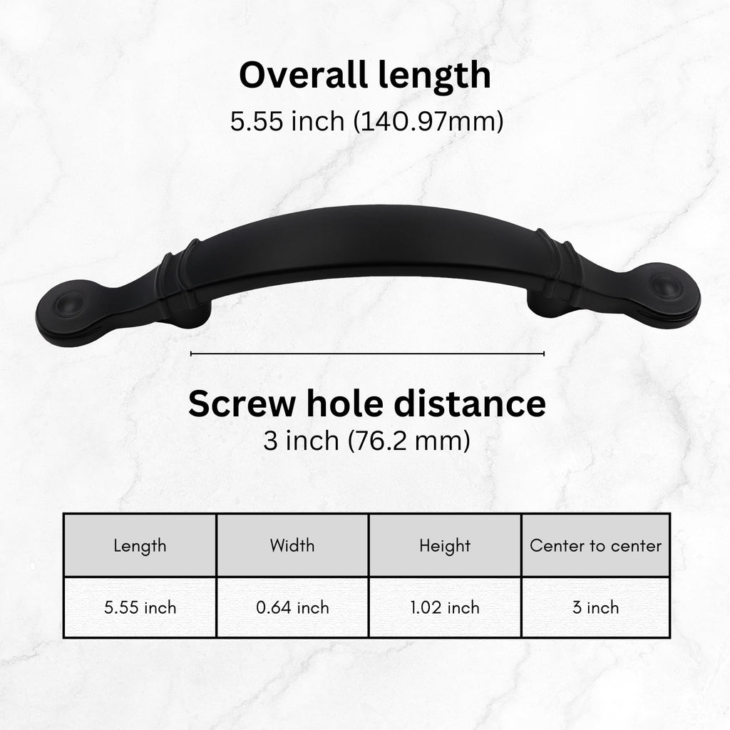 10 Pack | Black Matte Arched Cabinet Dresser Drawer Handles | 3 Inch Drawer Pulls Black | Black Drawer Pulls 3 Inch