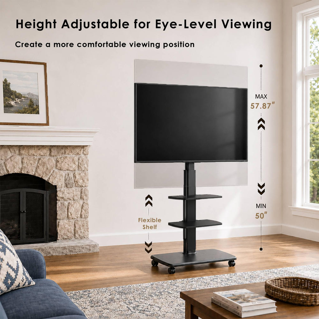 Rolling TV Stand with Power Outlets, for 32-75 InchTVs, Black