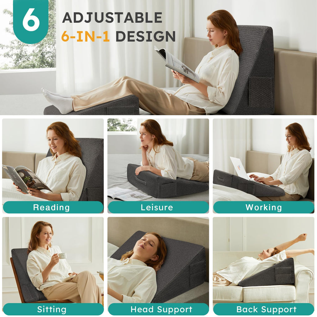 Wedge Pillow, 12 inch Bed Wedge Pillow, Elevated Body Pillow for Back Support, Acid Reflux, Leg, Neck Pain, Snoring