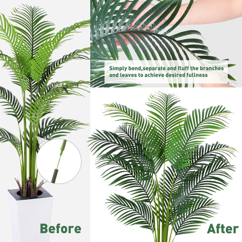 Artificial Palm Tree with White Tall Planter, 5ft Tall Potted Artificial Silk Palm Tree Plant, Fake Tropical Plant