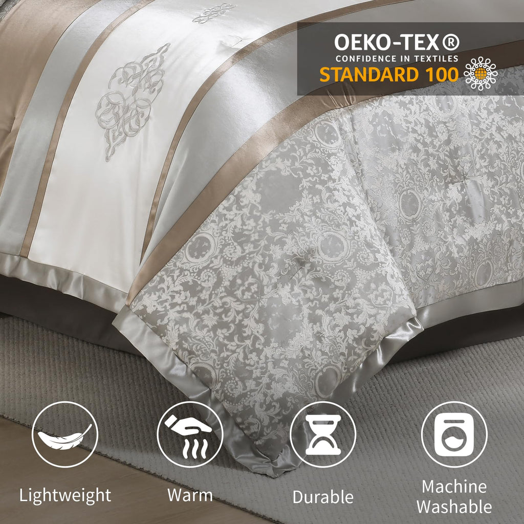 7 Piece Luxury Comforter Set - Luxurious Jacquard Striped Patchwork Design Comforter, Vintage