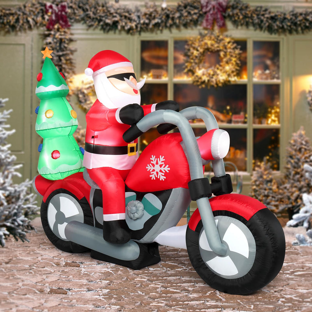 Christmas Inflatables Motorcycle 7.5 Ft, Xmas Inflatable Decoration Santa Riding Motorcycle with A Christmas Tree