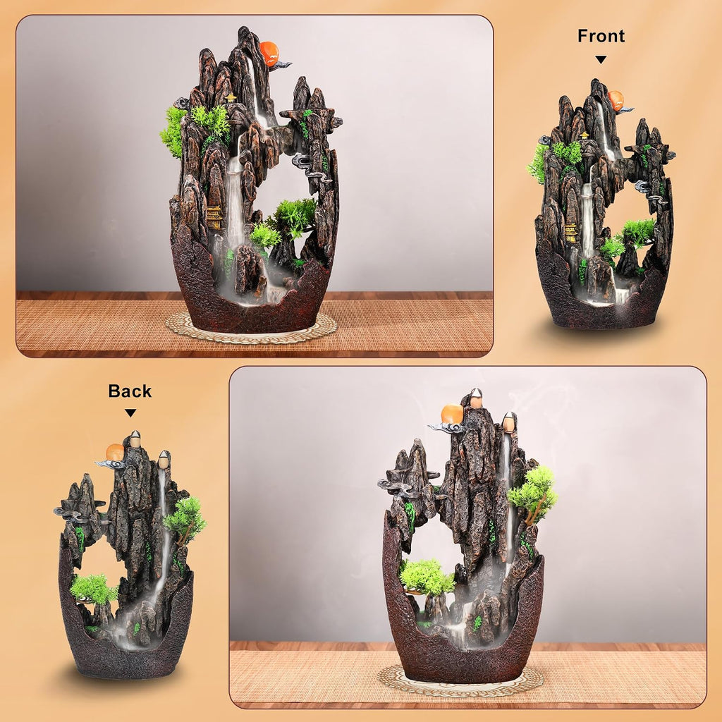 Large Backflow Incense Burner Resin Mountain Waterfall Incense Holder Smoked Fountain Aromatherapy Office Yoga Room - Set of 100