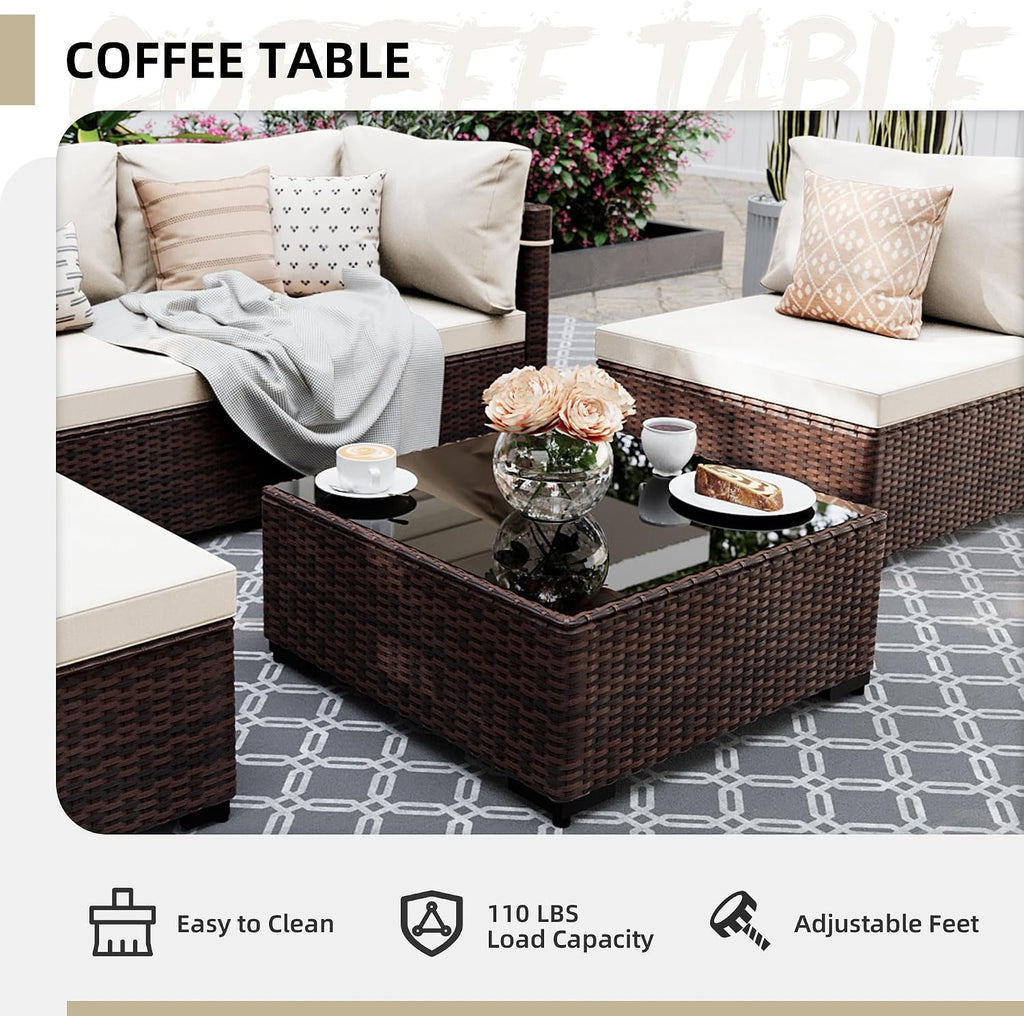 7-Piece Wicker Patio Furniture Set with Coffee Table, White | Outdoor sectional sofa set, patio conversation set for