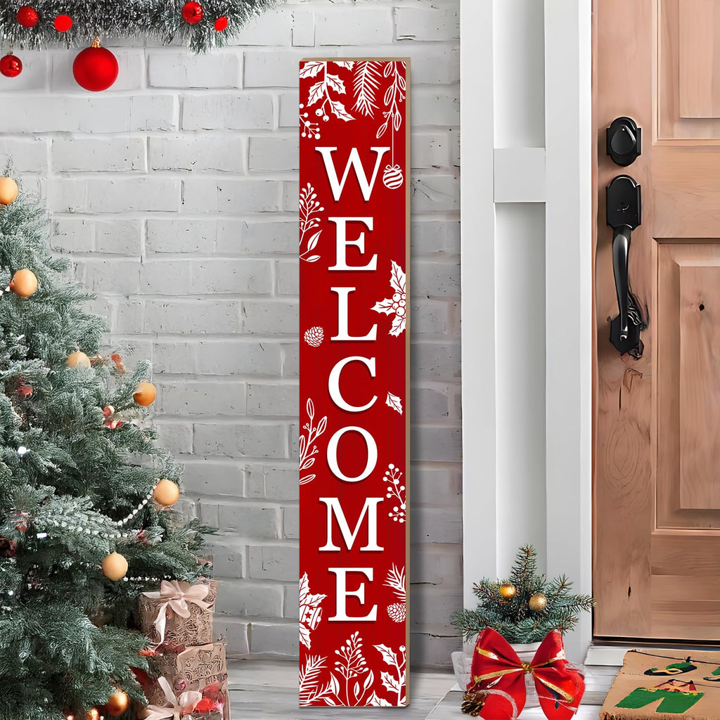 Christmas Porch Sign Xmas Welcome Sign Vertical Standing Sign For Front Porch Decor Farmhouse Wall Hanging Yard Party