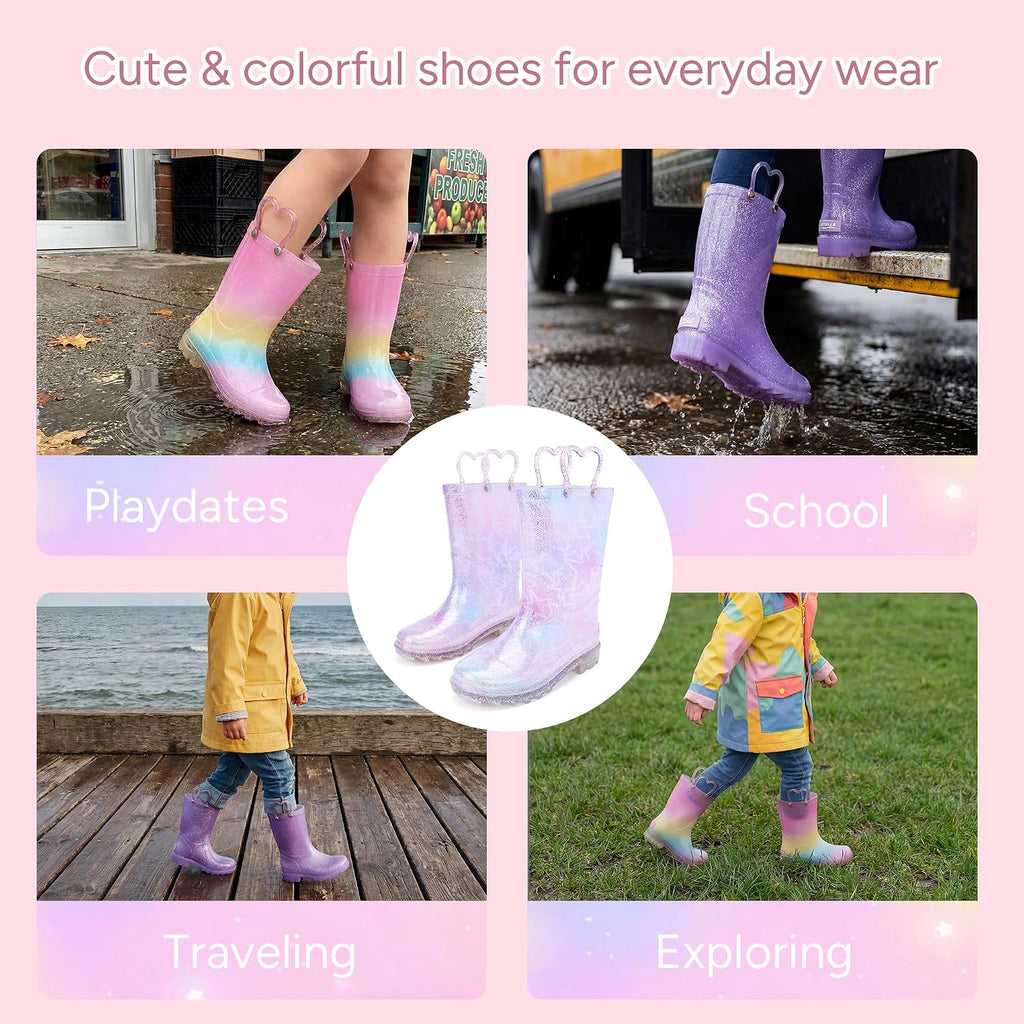 Girls Light Up Rain Boots for Toddler Kids Glitter Boots