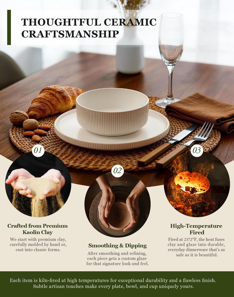 16-Piece Dinnerware Set for 4 with Mugs, Ribbed Stoneware Plates and Bowls Sets, Unique Handcrafted Reactive Glaze