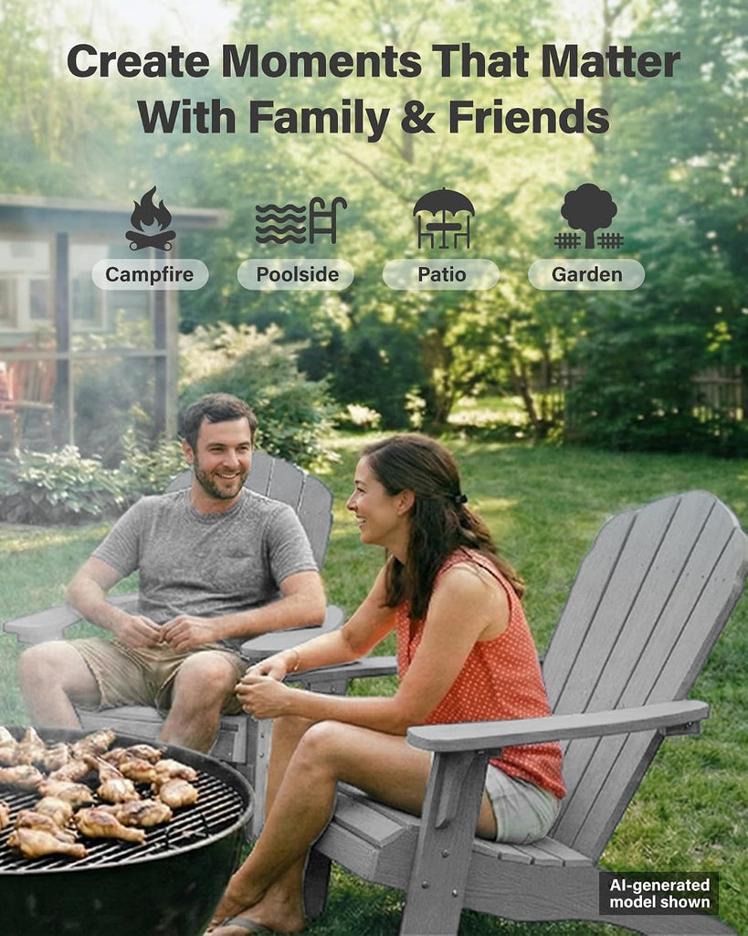 Oversized Adirondack Chair with Cup-Holder - Grey | Heavy Duty Poly Lumber Outdoor Fire Pit Chair, Weather Resistant