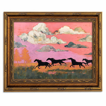 Running Horse Framed Wall Art Colorful Western Decor 24x16