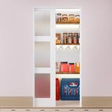 32 in. x 80 in. Sliding Pocket Door, 3-Lite Frosted Glass Interior Door with Frame and Hardware Kit 