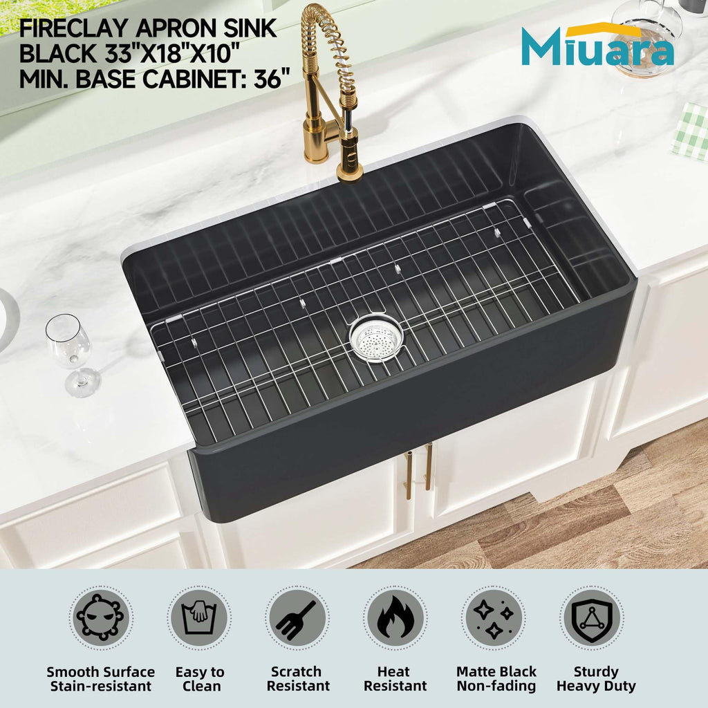 Farmhouse Sink 33 x 18 Inch Black Fireclay Apron Front Kitchen Sink