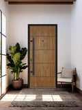 Front Exterior Prehung Steel Door/Deux 6683 Natural Oak/Entry Metal Modern Painted W36 x H80 Right Hand Inswing