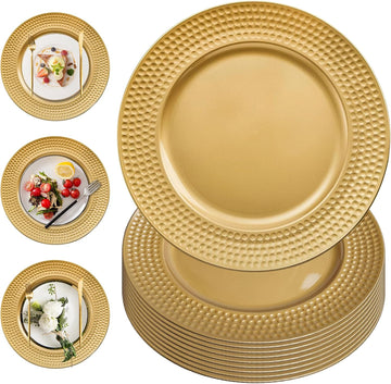100 Pcs 13" Gold Charger Plates,Round Charger Plates with Hammered Rim,Premium Gold Chargers,Stylish Chargers for