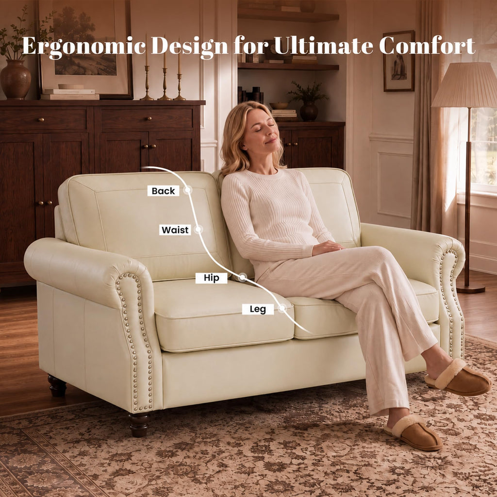 Faux Leather Loveseat Sofa with Rolled Arms, Cream