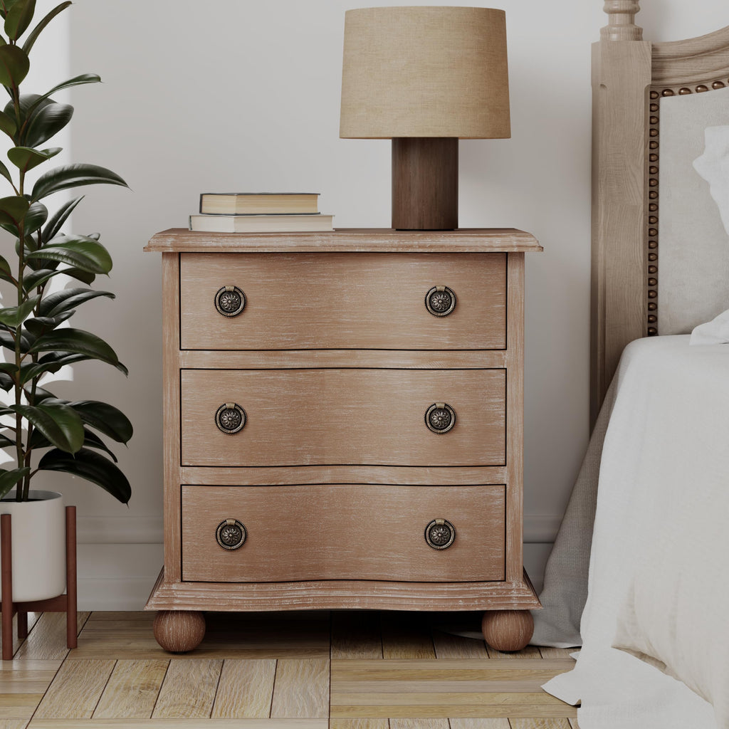 Rustic Farmhouse 3 Drawer Nightstand, Almost Fully Assembled, Brown