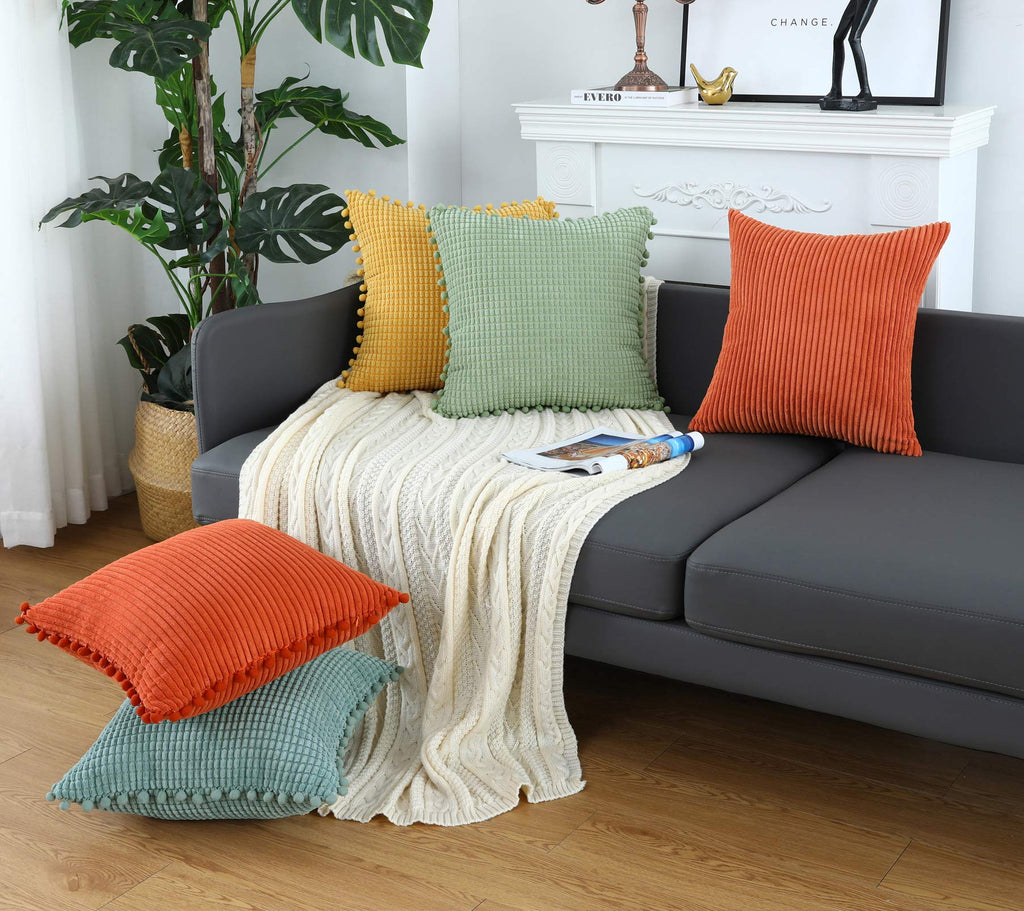 Burnt Orange Striped Corduroy Throw Pillow Covers 18x18 Pack of 2