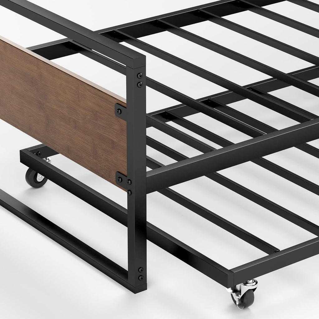 Suzanne Bamboo and Metal Daybed with Trundle / Mattress Foundation with Steel Slat Support / Easy Assembly, Twin