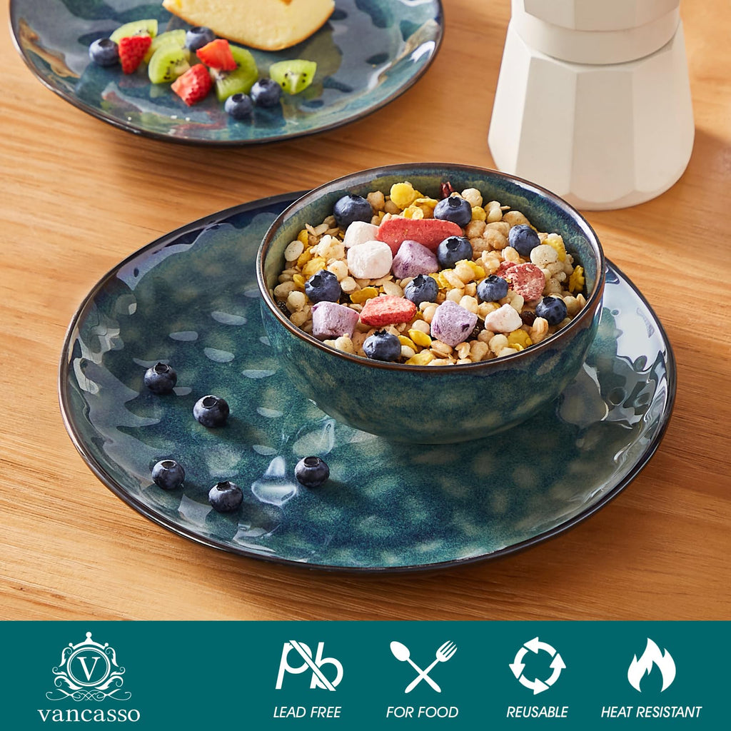 Starry 12 Pcs Dinnerware Set for 4, Handmade Reactive Glaze, Green