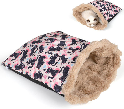 Cat Bed Cave Sleeping Bag, Soft Plush Cats Sack, Cat Beds for Indoor Cats, Self-Warming Cozy Pet Nest Mat 23.6" x 22"