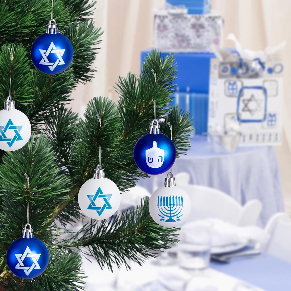 Hanukkah Hanging Ball Ornaments, Hanukkah Christmas Tree Decoration - Set of 24