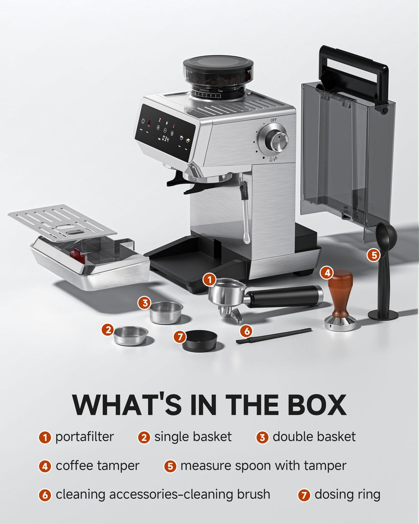 Espresso Machine With Grinder, Temp Control, 44 Grind Settings