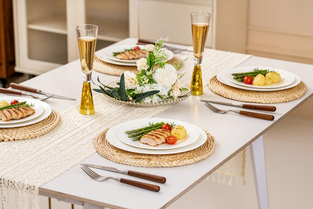 Bone China Dinnerware Set for 4, 12 Pcs Plates and Bowls, Pure White