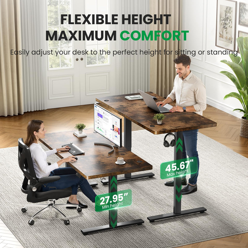 Brown 60x28 In Standing Desk, 1 Inch Thick Tabletop, Double Frame
