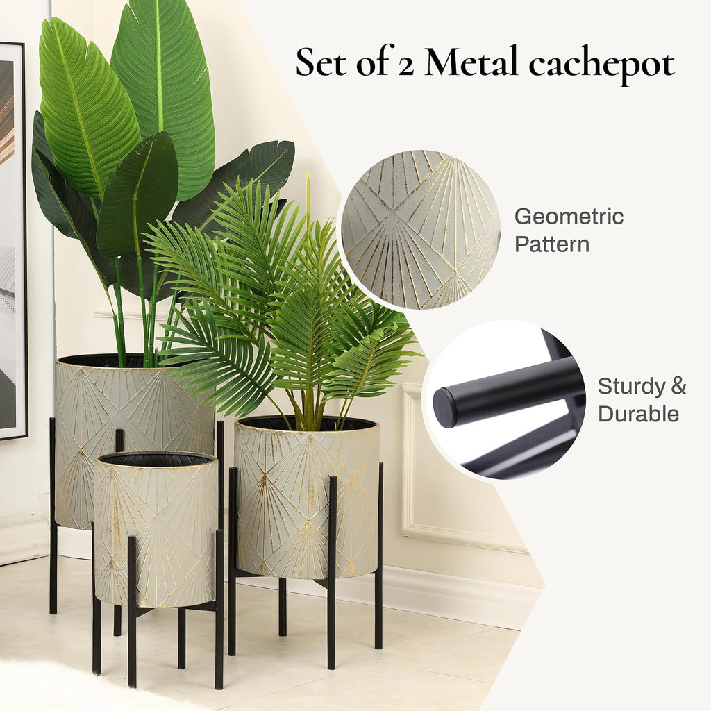 LuxenHome Planters for Indoor Plants, Set of 3 Floor Plants Pots with Stand | Modern Decorative Metal Flower Pots