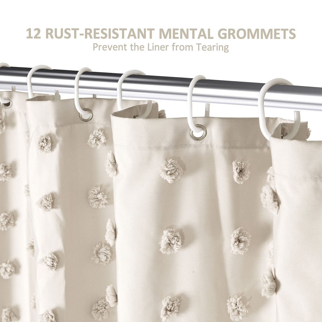 Small Stall Boho Shower Curtain Woven Fabric Cute Beige Shower Curtain, 36 x 72 Tufted Pleat Floral Textured Modern