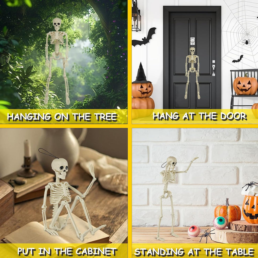 Packs Skeleton Halloween Decorations Outdoor with 16" Full Body Posable Joints Skeletons Decor, Halloween Party - Set of 6