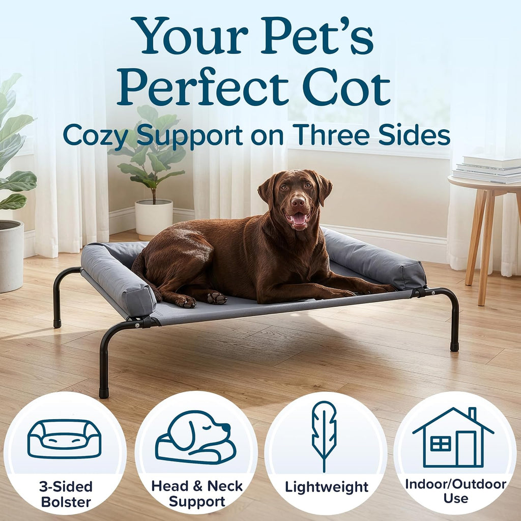 Elevated Dog Bed with 3-Sided Removable Bolster, Gray