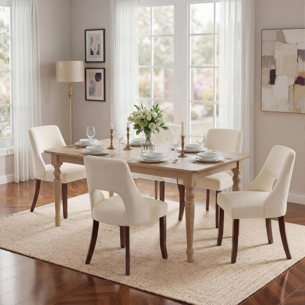 Wooden Dining Chairs Set of 6, Mid Century Modern Fabric Upholstered Dining Room Chair Kitchen Chairs, Farmhouse