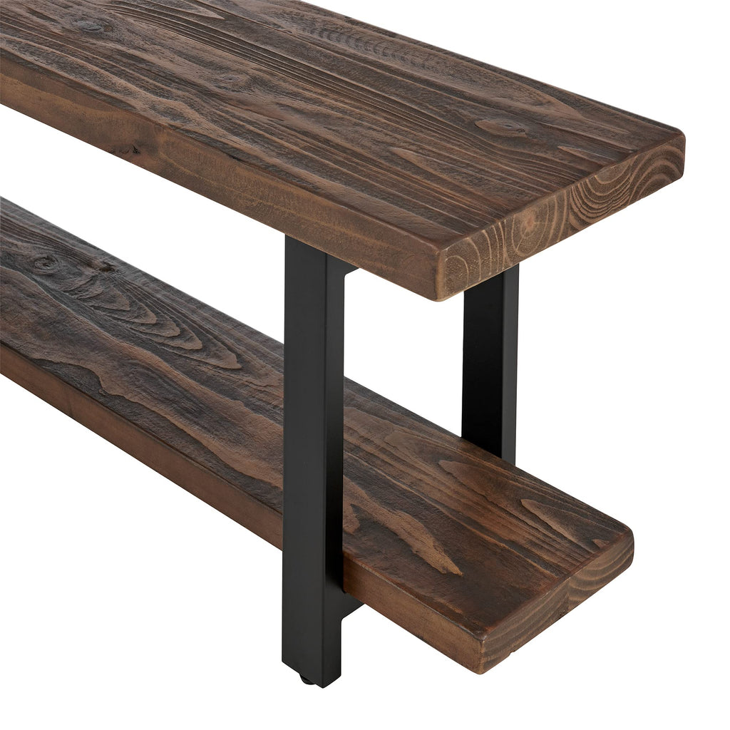 Pomona Solid Wood Entryway Bench and Coat Hook Set, Rustic Brown, 48 Inch